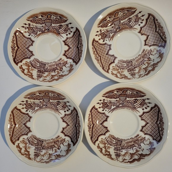 Vintage Alfred Meakin Fair Winds Saucers Set of 4 Brown Staffordshire England - Picture 5 of 9
